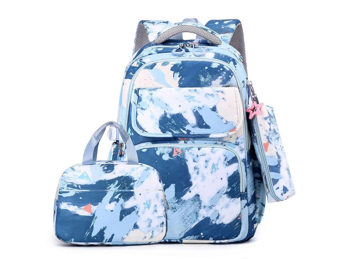 Mochila protectora y versátil para mujer con lonchera y estuche para lápices, ideal para la escuela, uso diario y viajes. Azul marino.