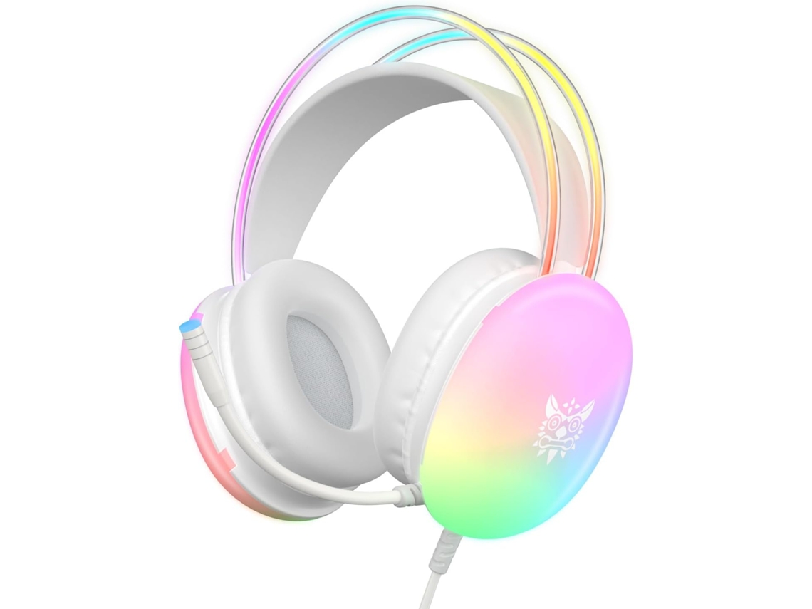 Auriculares para juegos con micrófono, luz RGB arcoíris, para PS4/PS5/portátil/Mac, audio de 3,5 mm, sonido envolvente estéreo, ajuste automático, blanco, JIAPEI