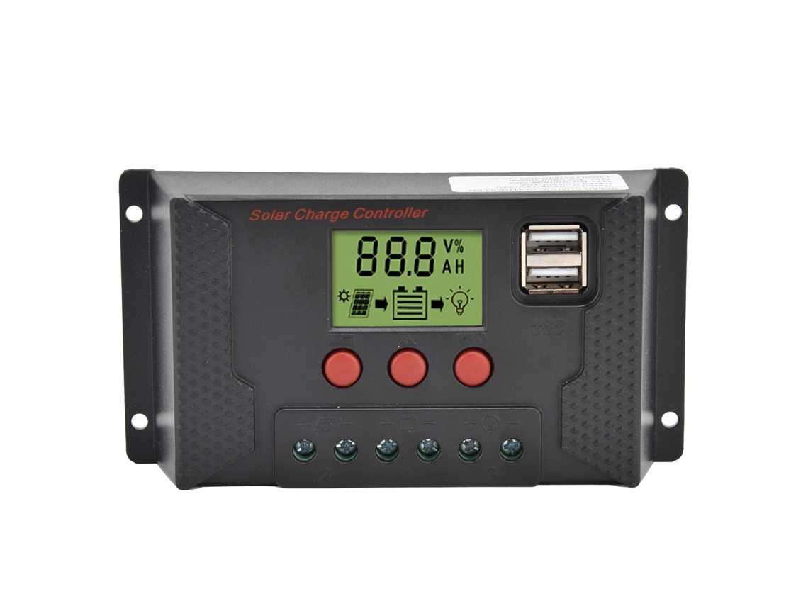 Controlador De Carga Solar Pwm De 12v/24v Y 10a Con Pantalla Lcd Y 2 Puertos Usb Para Baterías.