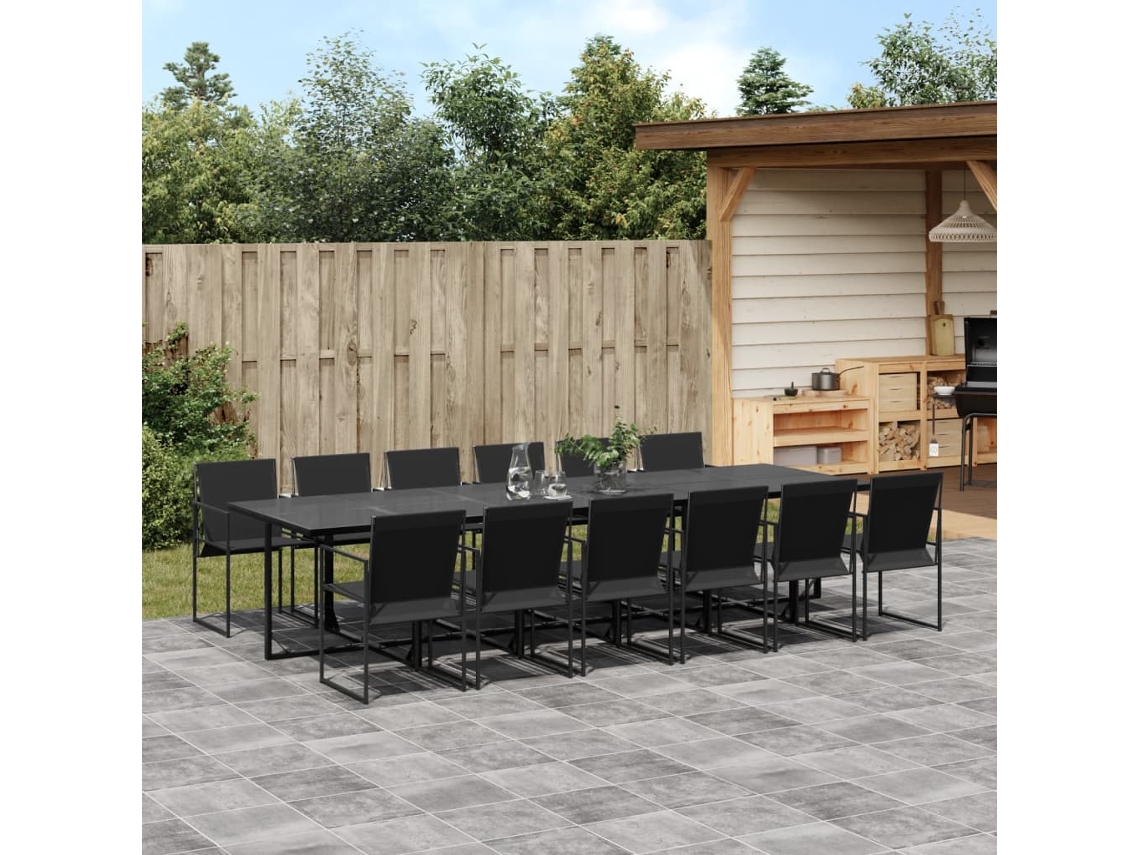 Conjunto De 13 Peças De Jantar Para Jardim Textilene Preto Dkd Home Decor