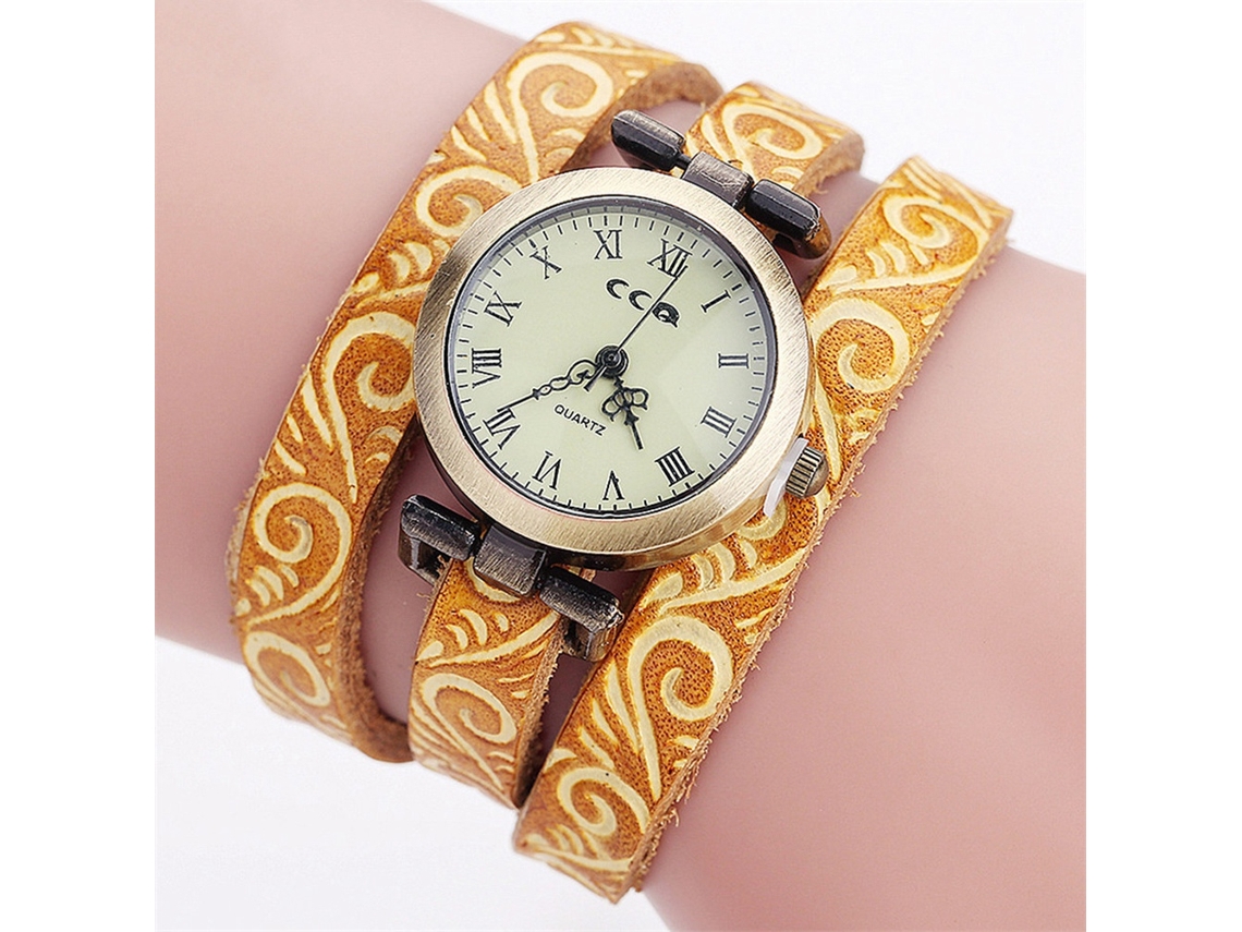 Reloj De Pulsera Multicapa Para Mujer Ccq Con Números Romanos Y Movimiento De Cuarzo (caqui)