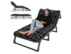 Tumbona plegable, tela Oxford, 4 posiciones ajustables, cojín extraíble, diseño ergonómico, negro, 190 cm x 75 cm x 30 cm Flasidu