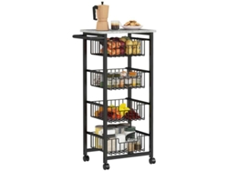 Carrito De Cocina De 4 Niveles, Carrito De Servicio Con Ruedas, Encimera, Estructura De Acero, 49,5 X 31 X 91 Cm, Gris Claro