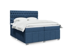 Cama Box Spring Con Colchón Tela Azul 200x200 Cm