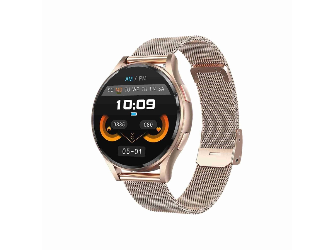 Reloj inteligente con correa de acero milanesa de 1,43 pulgadas, llamada Bluetooth y correa de acero milanesa en oro rosa Ly Ebike