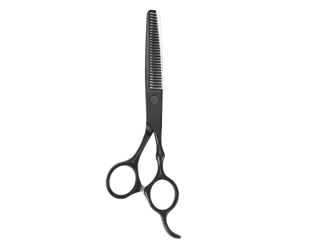 Tesoura profissional de cabeleireiro 2026 para corte e desbaste, 17,5 cm, preta.