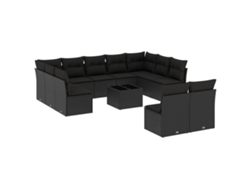 Conjunto 12 de sofás de jardín VIDAXL cojines ratán sintético negro
