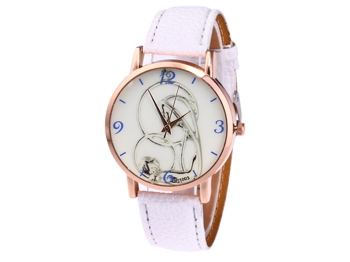 Relógio De Couro Para Homem/mulher Com Dial Redondo Relógio De Pulseira De Quartzo (branco)