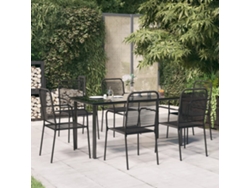 7 Pcs Conjunto De Jantar P/ Jardim Corda De Algodão E Aço Preto Dkd Home Decor