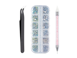 Joyería para uñas - Placa completa Ab+ + Lápiz de diamante + Pinzas