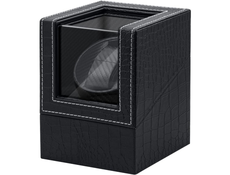 Caja de Reloj Automático para 1 Reloj con Motor Silencioso Patrón de Piel de Cocodrilo Negro TRANTECH