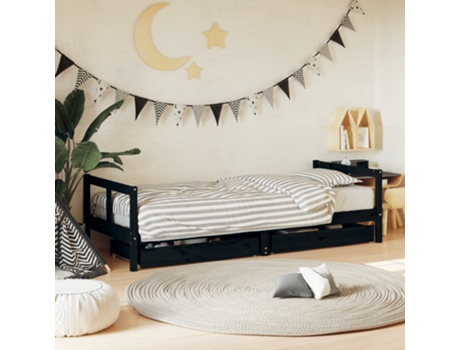 MAISON EXCLUSIVE - Estructura de cama niños con cajones madera pino negro 80x200cm