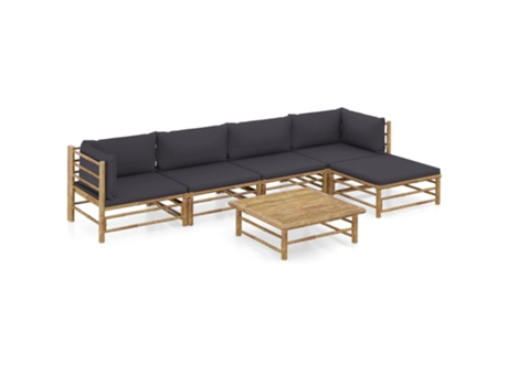 MAISON EXCLUSIVE Set de muebles de jardín 6 piezas bambú con cojines gris oscuro