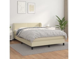 Syfax™ Cama Box Spring Con Colchón Cuero Sintético Crema 140x190 Cm
