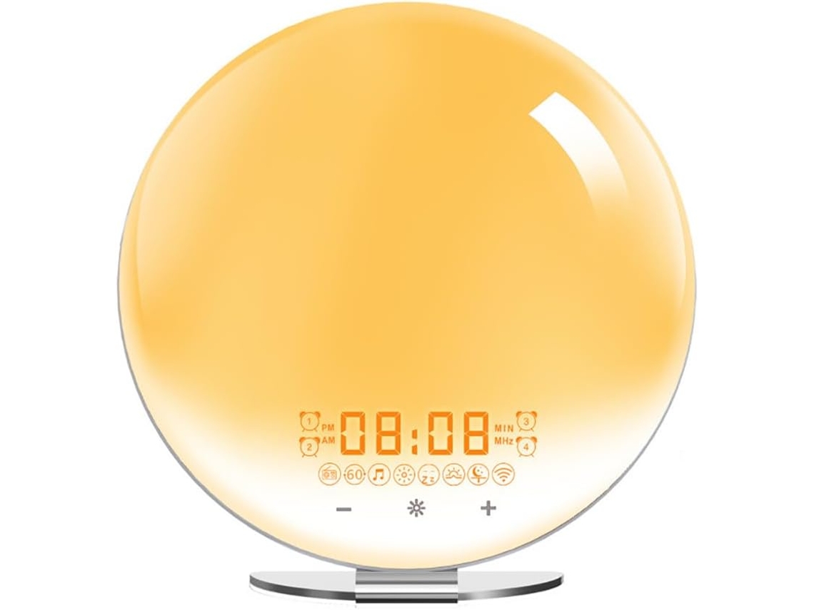 Despertador con luz de amanecer y simulación de amanecer y atardecer, 8 opciones, Ikikso (blanco)