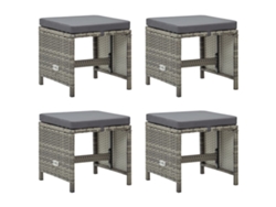 Bancos de jardín DKD Home Decor de 4 piezas con cojines, mimbre gris PE