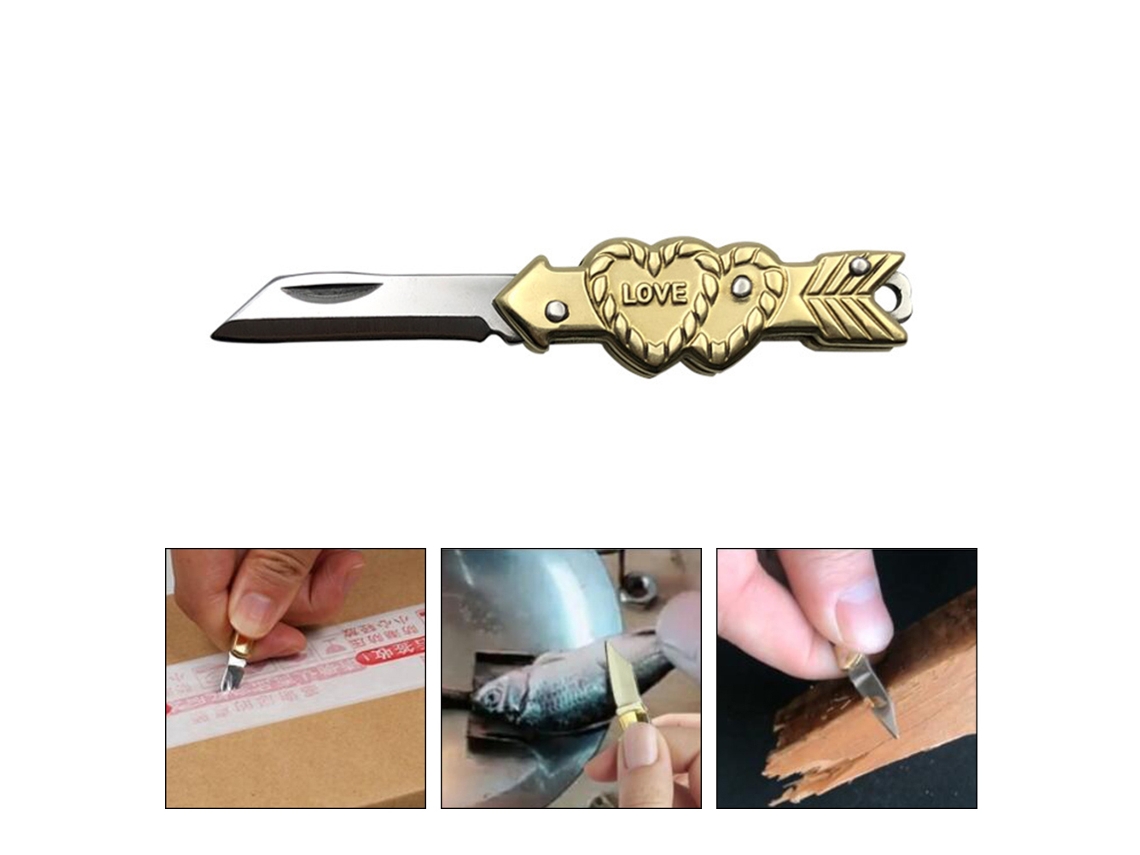 Mini Cortador De Corazón Plegable De Acero Inoxidable Y Latón Para Llavero Edc De Supervivencia