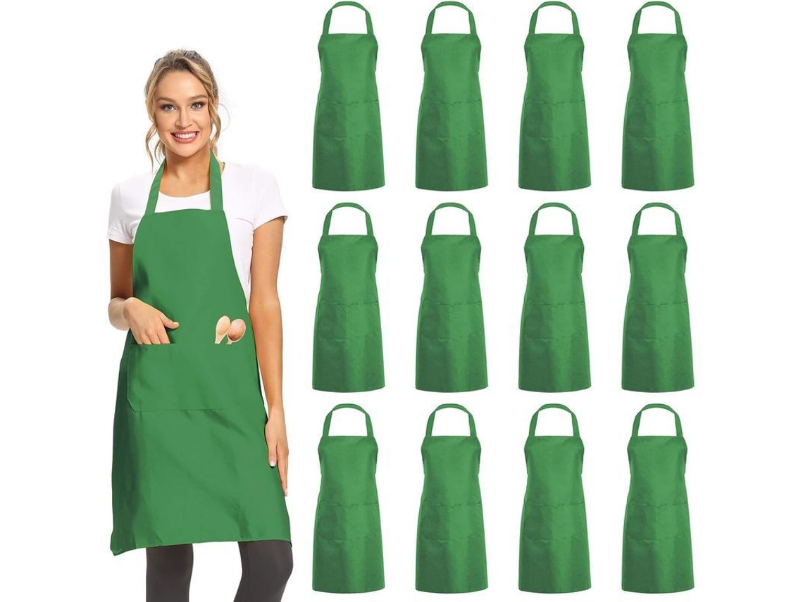 2026da-12 Delantales Verdes Sin Patrones Con 2 Bolsillos, Unisex Para Cocina Restaurante Bbq Pintura Artesanía