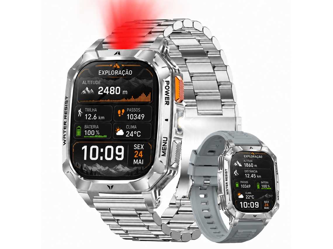 Smartwatch Ak103 (pantalla Hd 2,01" - 1400 Mah - Luz Roja Intermitente - Llamadas Bluetooth - Plateado)
