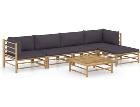 Conjunto 6 de muebles de jardín VIDAXL bambú con cojines gris oscuro