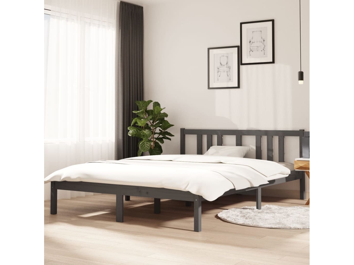Estructura De Cama Sin Colchón Madera Maciza Gris 140x200 Cm