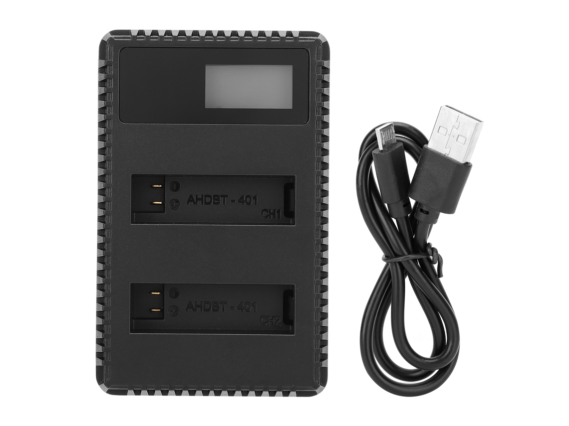 Cargador doble para cámara AHDBT-401 con pantalla LCD, cargador de batería digital