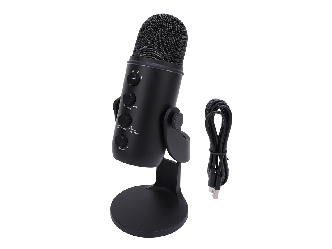 Microfone Usb Para Jogos Pc Condensador Com Mudo Rápido Luz Ambiente Colorida Preto