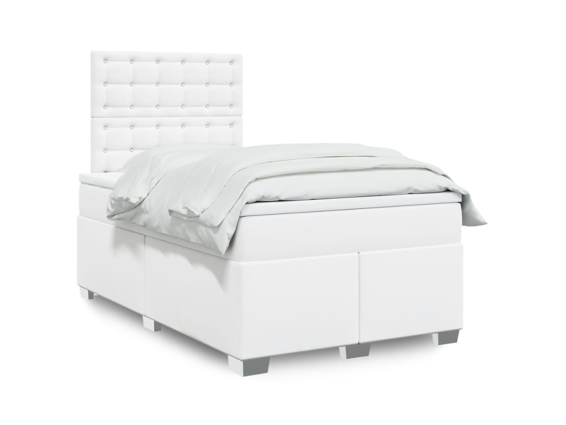 Cama Box Spring Con Colchón Cuero Sintético Blanco 120x200 Cm