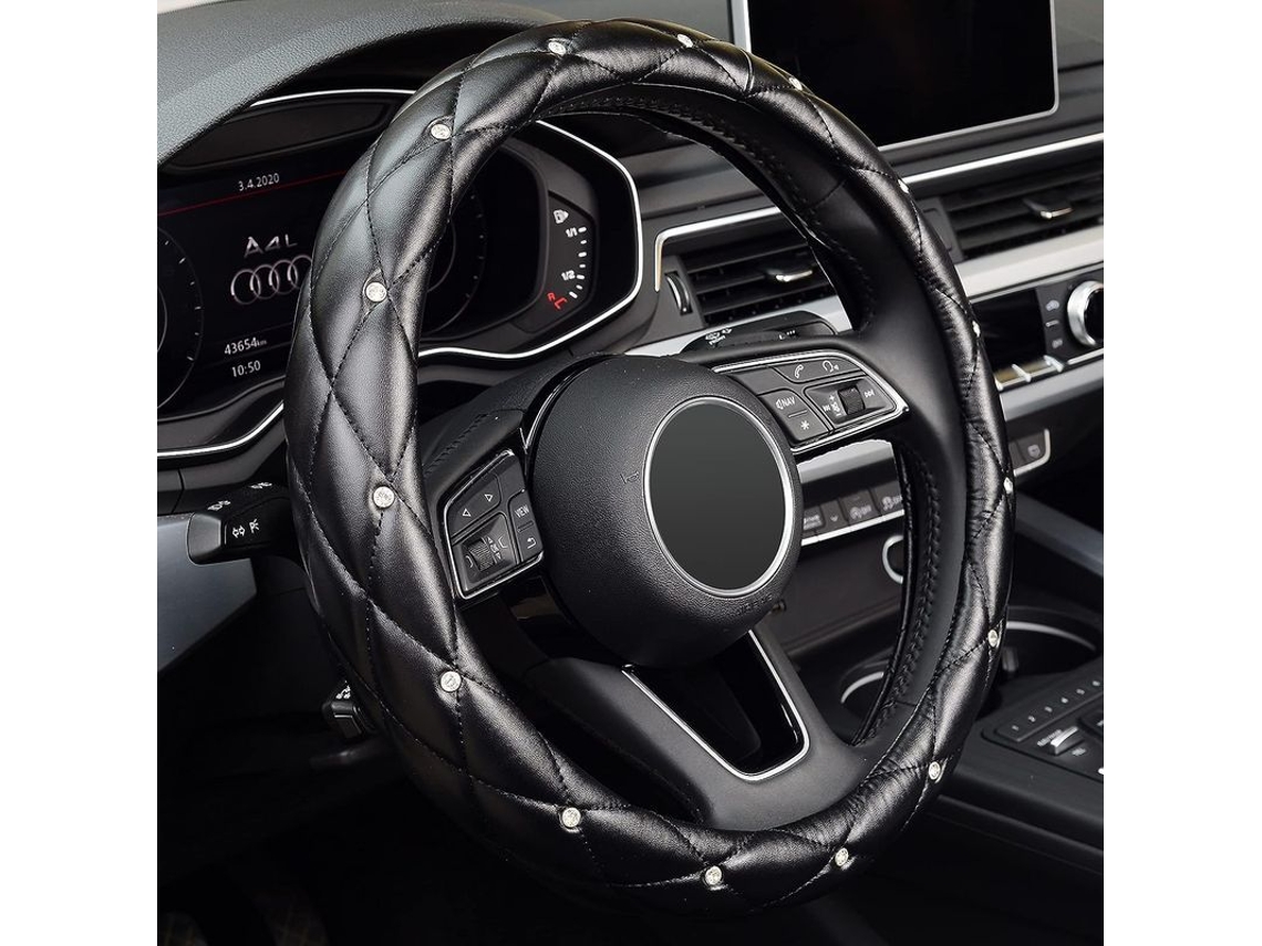 2026-fundas Volante Cuero Suave Diamante Universal 15 Pulgadas Piedras Cristal Antideslizante
