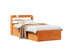 Estructura Cama Con Cabecero Madera Pino Marrón Cera 100x200 Cm