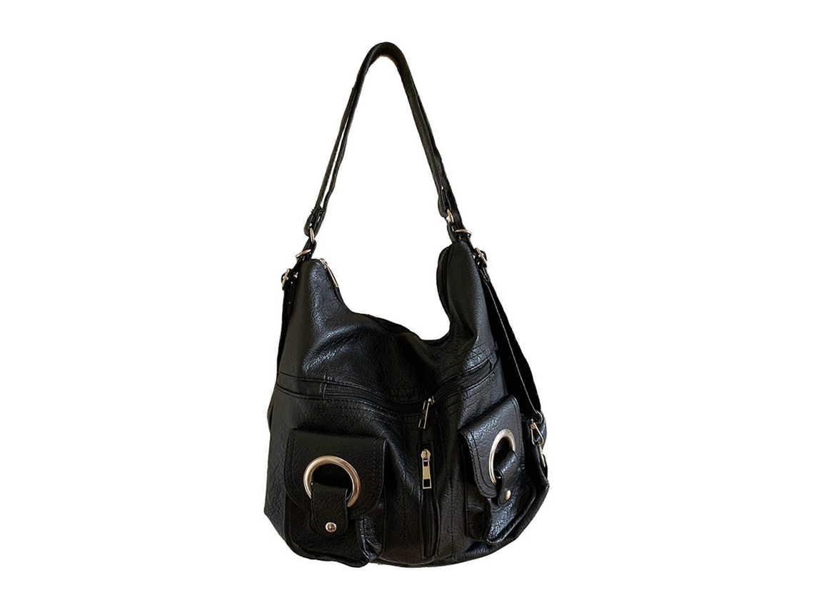 Mochila de piel sintética para mujer, estilo bandolera multiusos, ideal para viajes y uso diario. Color: Negro.