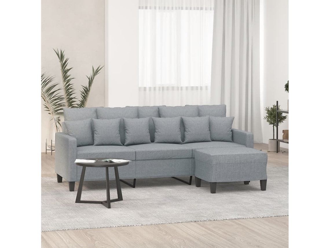 Sofá De 3 Plazas Con Taburete De Tela Gris Claro 180 Cm