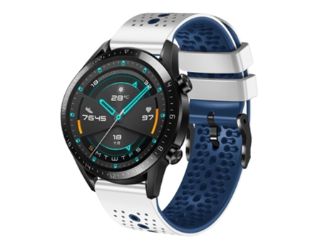 Correa Smartwatch para Huawei GT2 46mm 22mm Silicona Perforada Bicolor (Blanco + Azul)