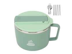 Bol Para Fideos De Acero Inoxidable 304 De 1200 Ml Con Tapa Y Utensilios Para Ramen En La Oficina.
