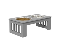 Comedero Doble Para Perros Antideslizante, 44x24x15 Cm, Base Estable, Fácil Limpieza, 2 Cuencos De 0,9 L, Diseño Práctico Y Resistente, Color Gris.