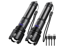 Paquete de 2 linternas de bolsillo con batería recargable Linterna brillante de 3000 lúmenes Luz de flash XHP50 con zoom (negro) YIZHOOD