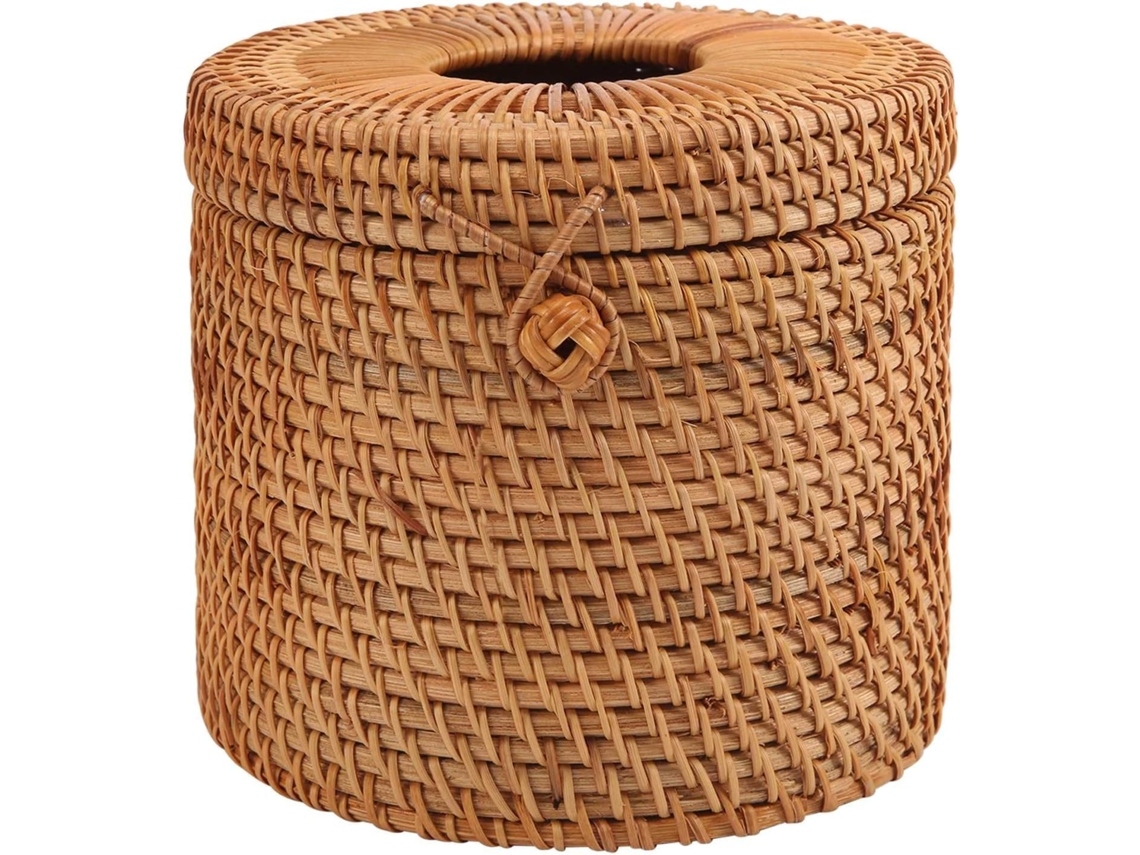 Portarrollos redondo de mimbre con soporte de rosca y dispensador de papel higiénico para baño, Ca Gokoco