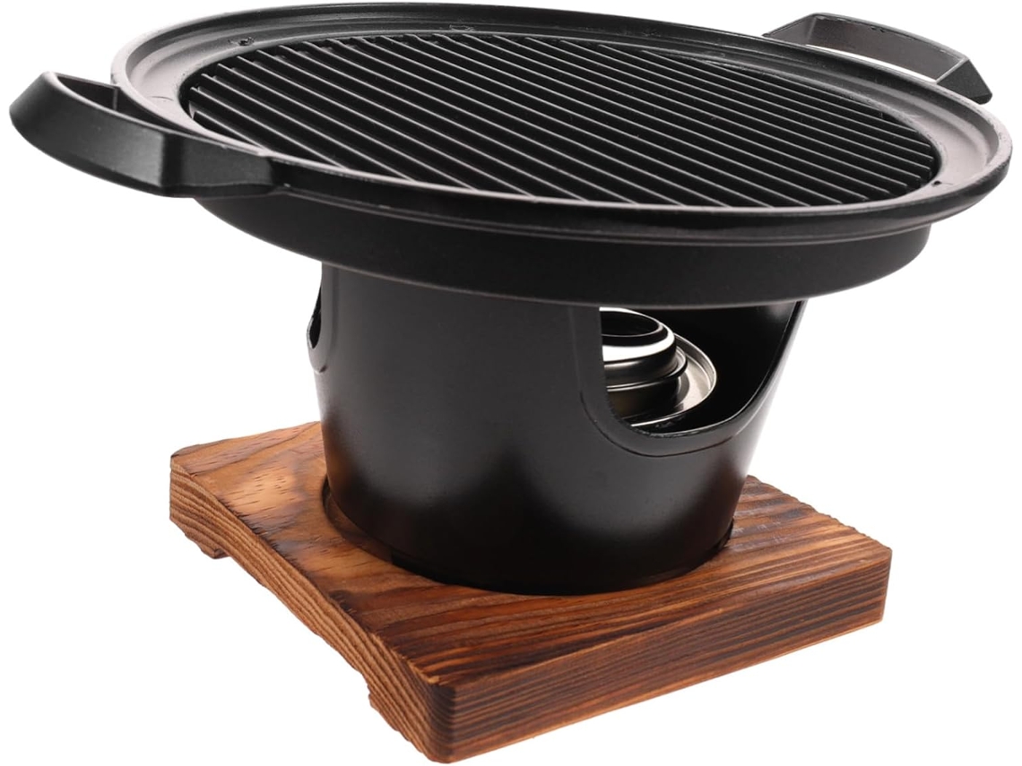Gril Portátil Sans Fumée Avec Plaque De Cuisson Antiadhésive Et Planche En Naturelle Pour Rôtir ...