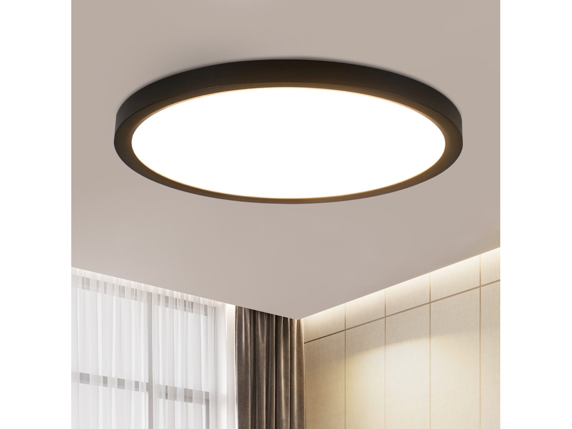 Lámpara de techo LED Ø 30 cm, 24 W, negra, 3000 K. Iluminación contemporánea para cocina, baño, pasillo y dormitorio. Zmh