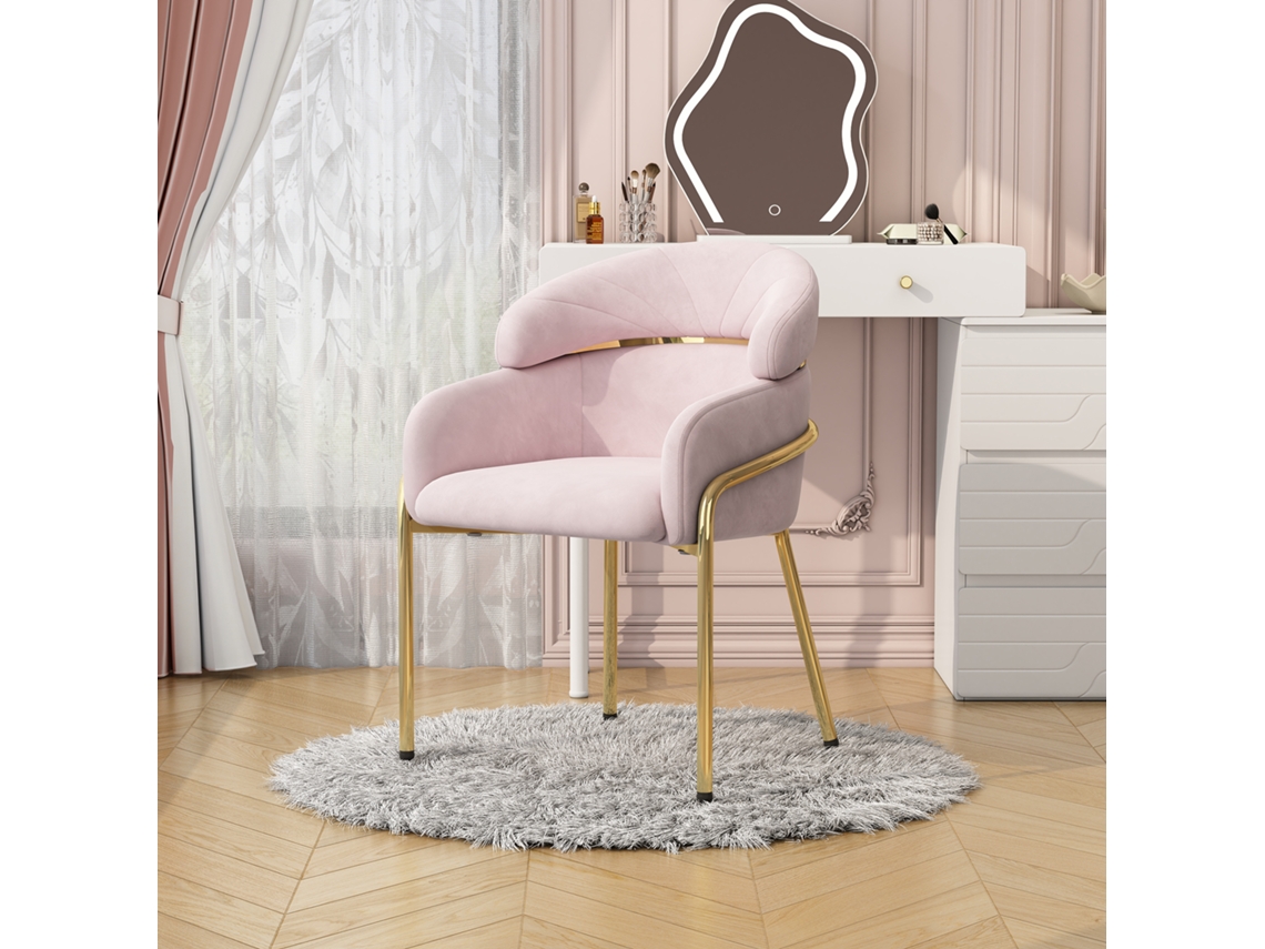 Silla Comedor - Lujo Ligero, Salón Y Dormitorio, Cuatro Patas Metal, Terciopelo Rosa
