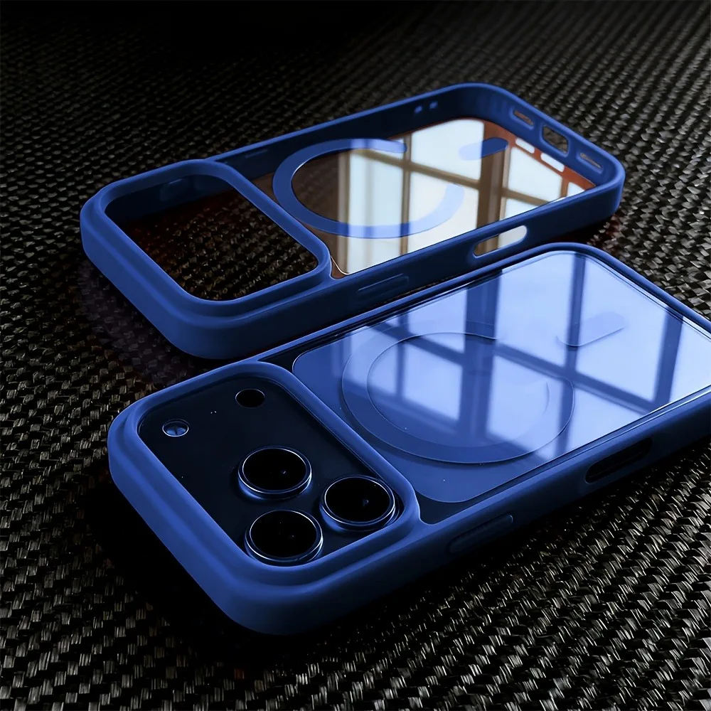 (iphone 16 Pro Max Azul) Funda Magnética Transparente Para Iphone, Funda Elegante Para Teléfono