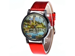 Reloj De Cuarzo Para Hombre Con Correa De Cuero Pu Impermeable (rojo)