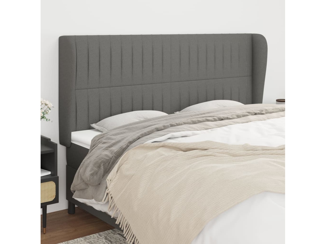 Cabecero Con Orejas De Tela Gris Oscuro 203x23x118/128 Cm