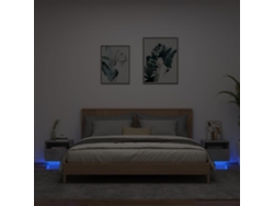 Cabecero Mesitas Noche Luces Led Uds Madera Gris (40x39x37cm)