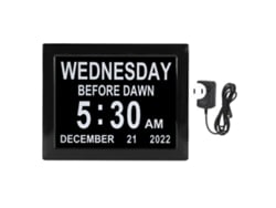 Reloj Digital De 8 Pulgadas Con Calendario Diario, Alarmas Y Atenuación Automática Para Personas Mayores. Enchufe Usb De 110-240 V.