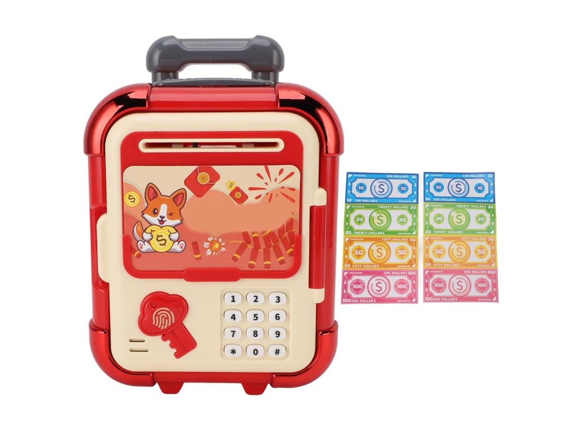 Ats-caja De Ahorros Maleta Con Huella Digital, Música Y Luz, Caja Fuerte Electrónica Juguete Para Niños Rojo