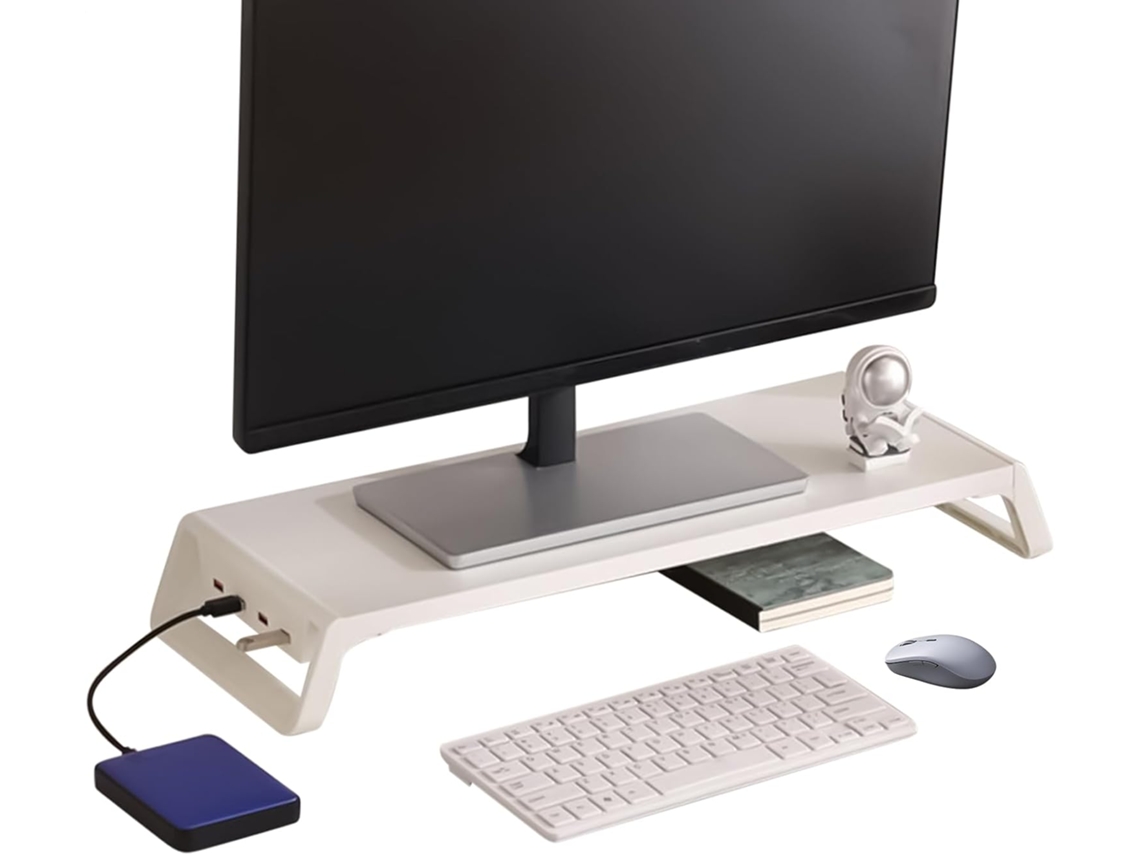 Soporte De Sobremesa Para Monitor | Escritorio Con Almacenamiento Para Tablet Y 4 Puertos Usb