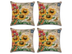 Juego De 4 Fundas De Cojín Con Estampado De Girasoles, Otoño