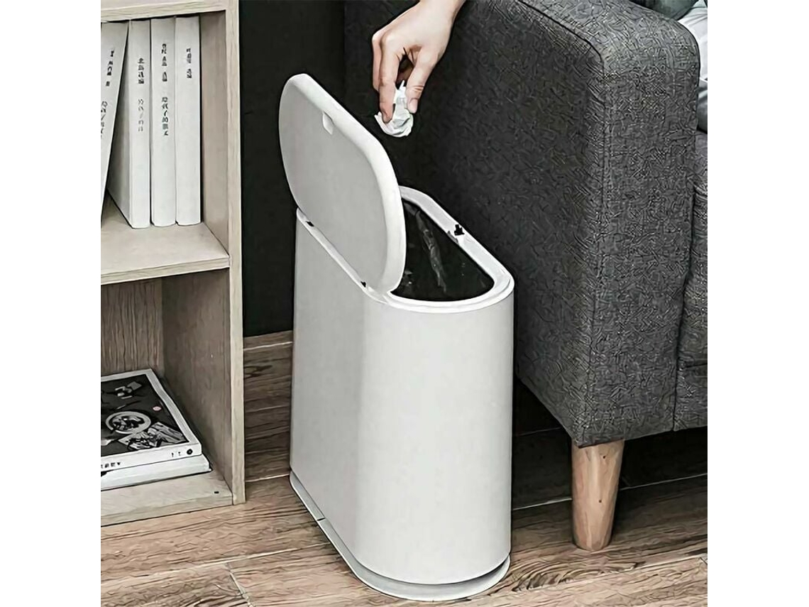 Cubo de basura de plástico blanco de 10 l con tapa