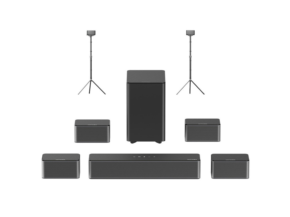 Barra de sonido Ultimea Poseidon D70 de 7.1 canales 1 par de soportes para parlantes Steady 300 Ecualizador de 10 bandas 121 tonos de ecualización preestablecidos